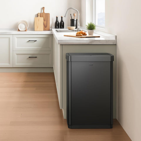 EKO Mirage X 80 Liter / 21.1 Gallons Motion Sensor Trash Can or Recycling Bin, Automatic Large Kitchen Trash Can Touchless, Stainless Steel, Matte Black