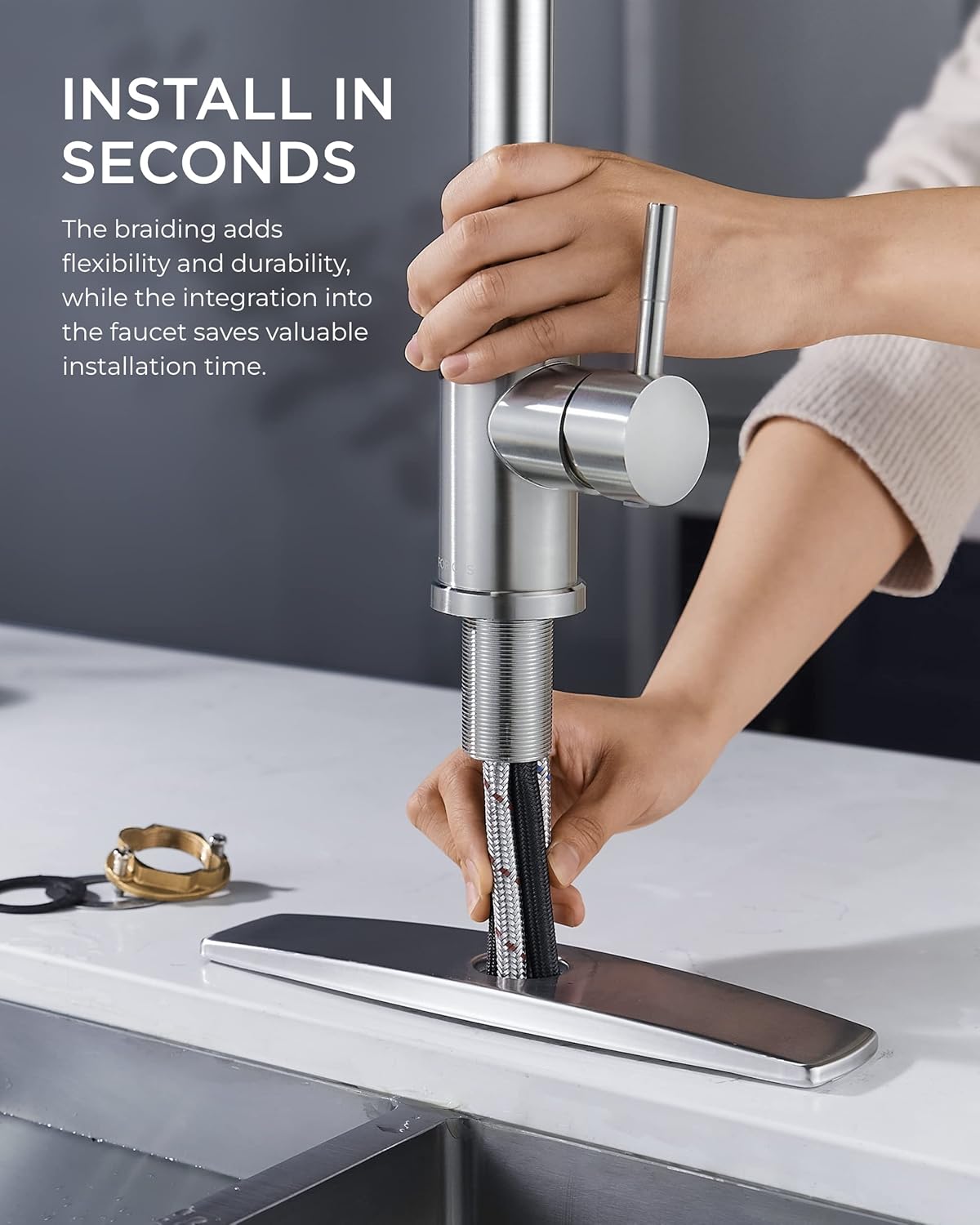 FORIOUS Kitchen Faucets Pull Down Sprayer, Stainless Steel, Brushed Nickel