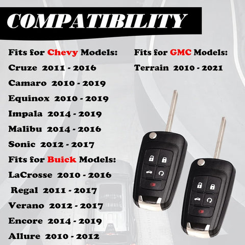 MechanMagic Flip Key Fob Replacement Fits for Chevy Equinox Camaro 2010-2019 Cruze Malibu Impala Sonic GMC Terrain Buick Lacrosse Regal Verano Encore Keyless Entry Remote Control 2 Sets