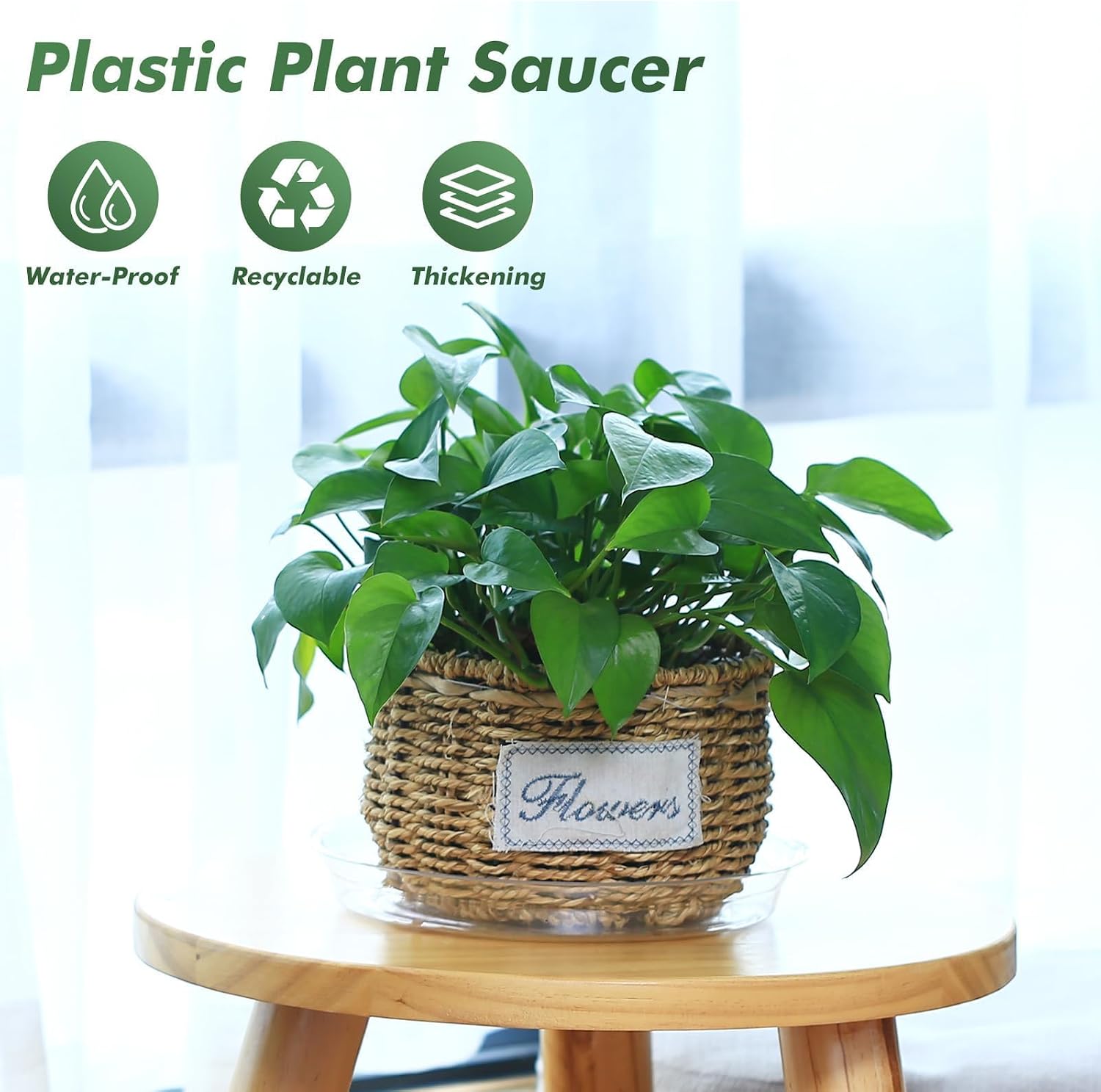 20 Pack Clear Plastic Plant Saucer 8 Inch Drip Trays Small Plant Plate Dish for Indoor Flower Pots and Planters, Bulk