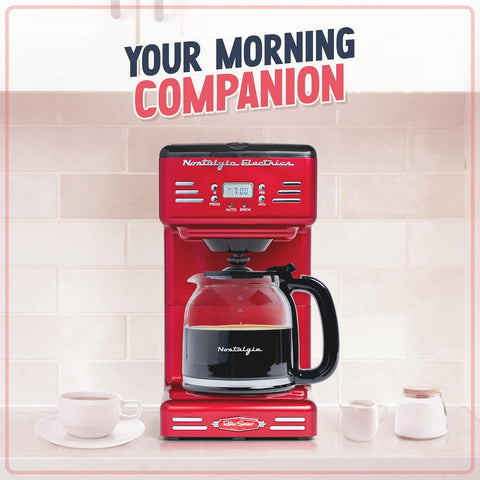 Nostalgia Retro 12-Cup Programmable Coffee Maker With LED Display, Automatic Shut-Off & Keep Warm, Pause-And-Serve Function, Red