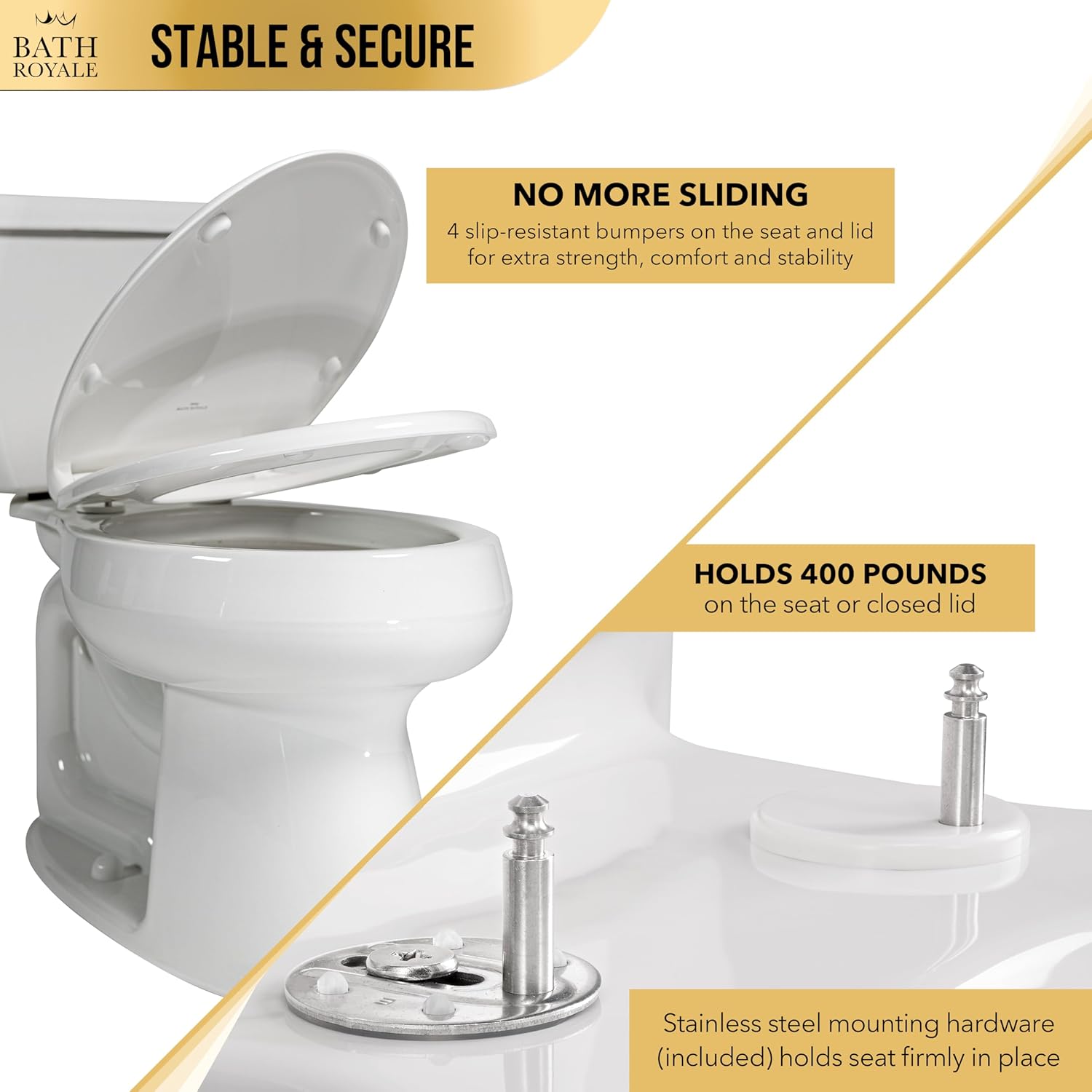 Bath Royale Toilet Seat Upgrade Round BR500-02 Heavy Duty Quiet Close, Durable, Stain-Resistant and Easy to Clean, Fits All Toilet Brands, Executive Series - Almond/Bone