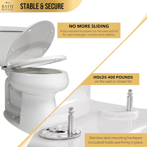 Bath Royale Toilet Seat Upgrade Round BR500-02 Heavy Duty Quiet Close, Durable, Stain-Resistant and Easy to Clean, Fits All Toilet Brands, Executive Series - Almond/Bone