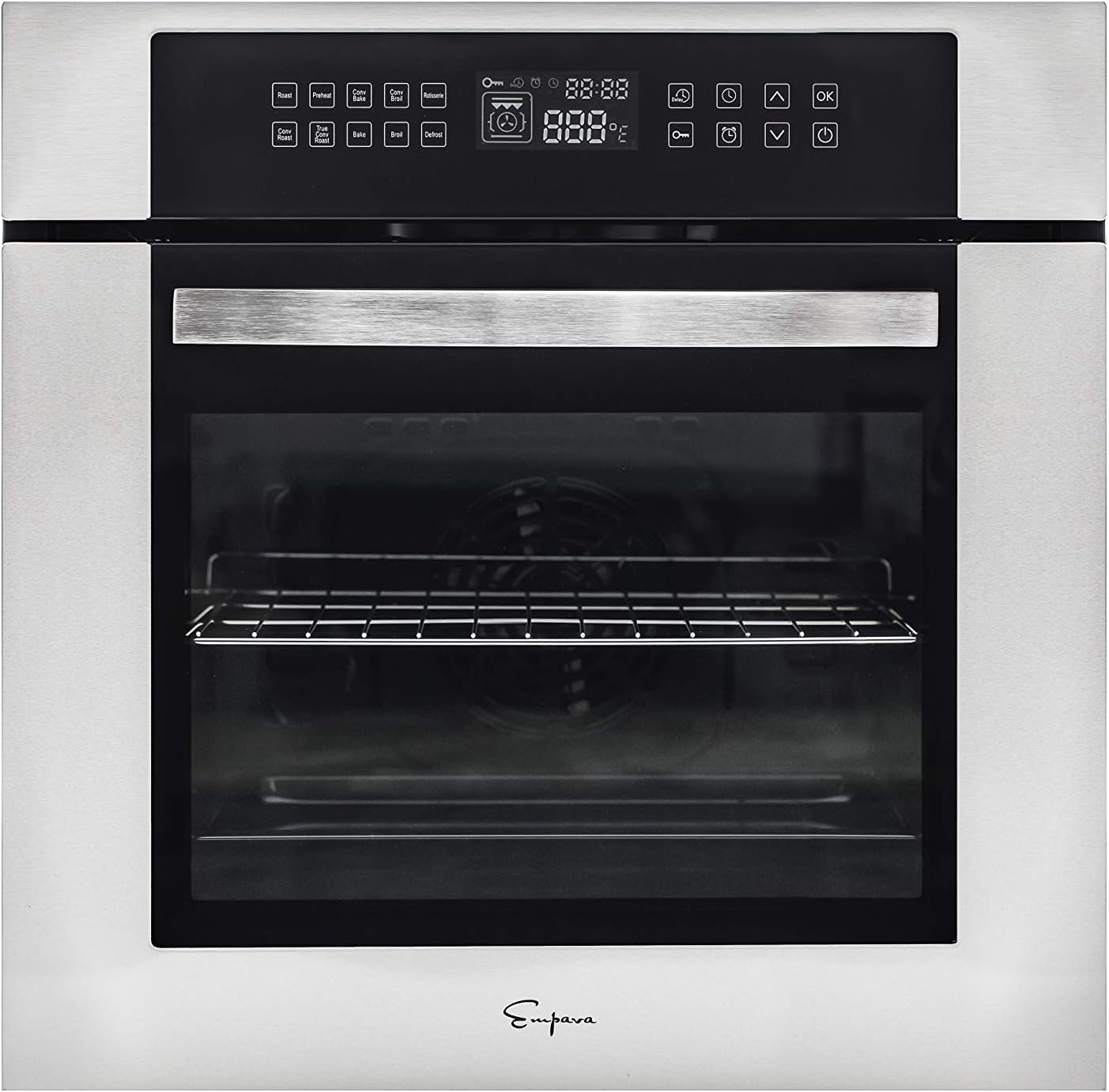 Empava 24" Electric Convection Single Wall Oven 10 Cooking Functions Deluxe 360° ROTISSERIE with Sensitive Touch Control in Stainless Steel, 24 Inch, Black