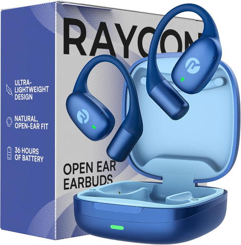 Raycon Essential Open Ear Earbuds – Open Ear Headphones, Earbuds Wireless Bluetooth, Sweat & Water-Resistant Earphones, Running Headphones with Ultra-Lightweight Design, 36 Hours Battery Life (Blue)