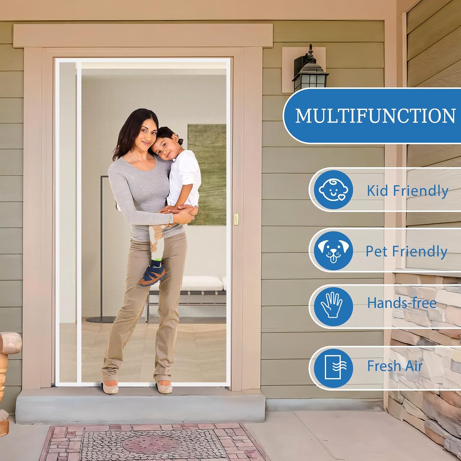 Magnetic Screen Door Left Right Side Opening Upgraded PET Mesh Greater Than Fiberglass and Polyester,Keep Bugs Out,Pet & Kid Friendly,Suitable for Sliding Doors,Patio French Doors-50" X 80"
