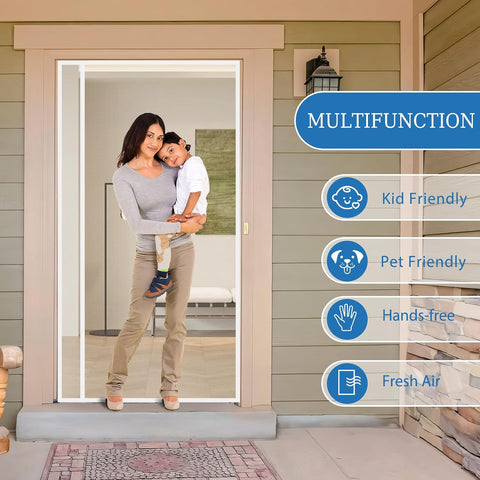 Magnetic Screen Door Left Right Side Opening Upgraded PET Mesh Greater Than Fiberglass and Polyester,Keep Bugs Out,Pet & Kid Friendly,Suitable for Sliding Doors,Patio French Doors-50" X 80"