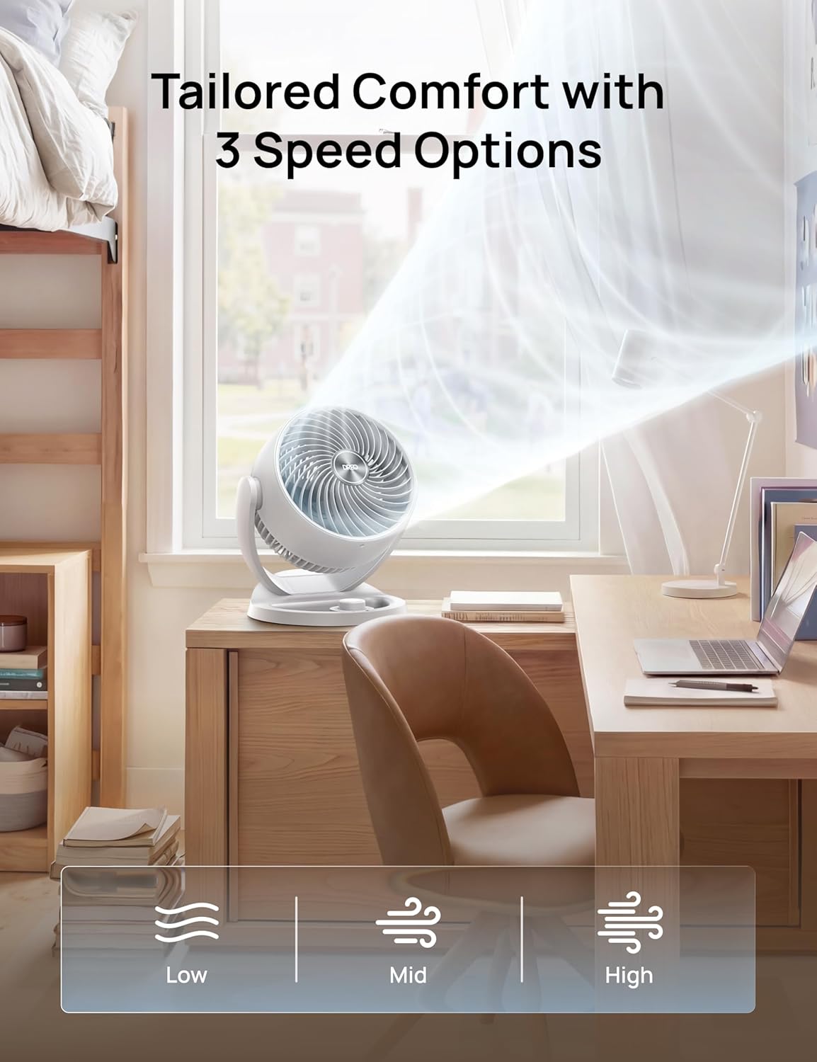 DREO Fan for Bedroom, 12 Inches, 70ft Powerful Airflow, 25db Quiet Table Air Circulator Fans for Dorm Room, 120° Adjustable Tilt, 3 Speeds, Desktop Fan for Home, Office, Kitchen