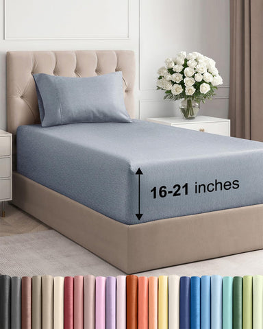 Extra Deep Pocket Twin Sheet Set - Breathable & Cooling - Heathered Blue