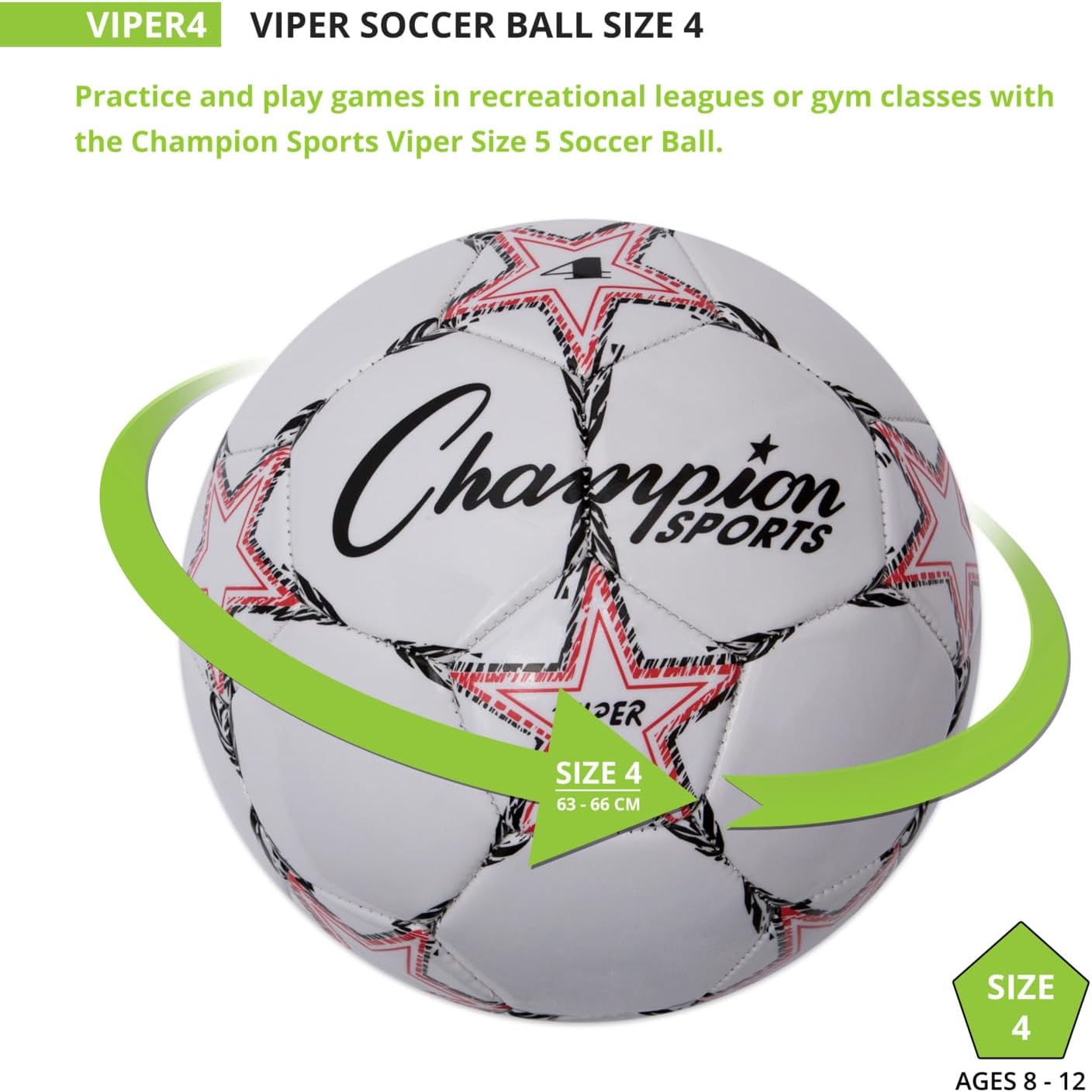 Champion Sports Viper Soccer Ball – TPU Soft-Touch Training Ball in Sizes 3,4,5 for Indoor/Outdoor Play