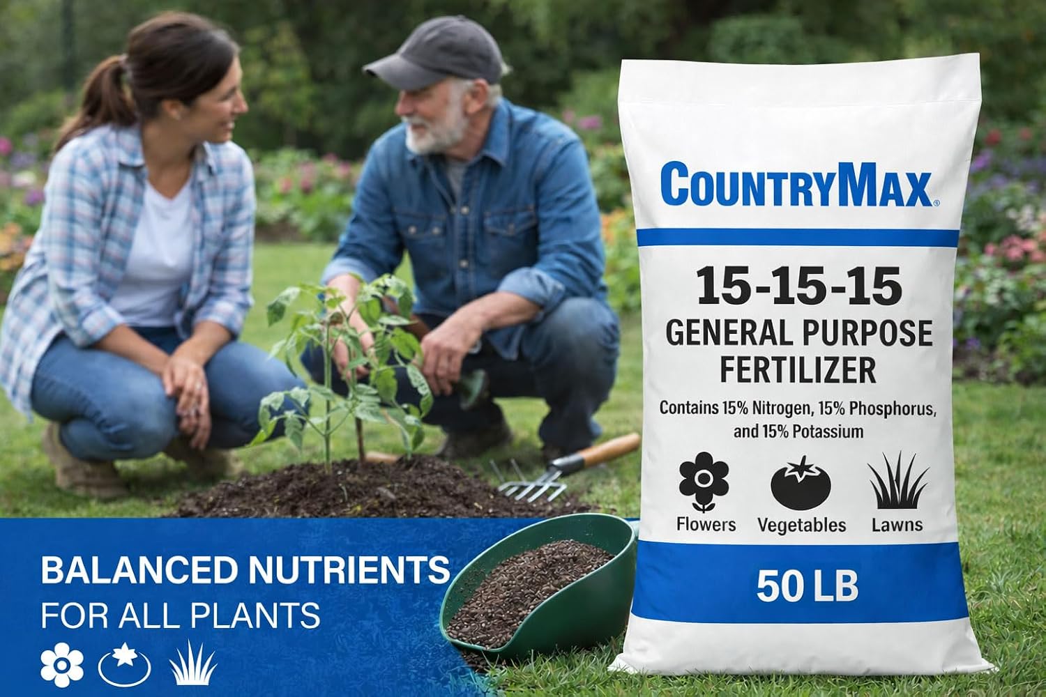 CountryMax 50LB 15-15-15 All Purpose Fertilizer, Balanced Plant Nutrition