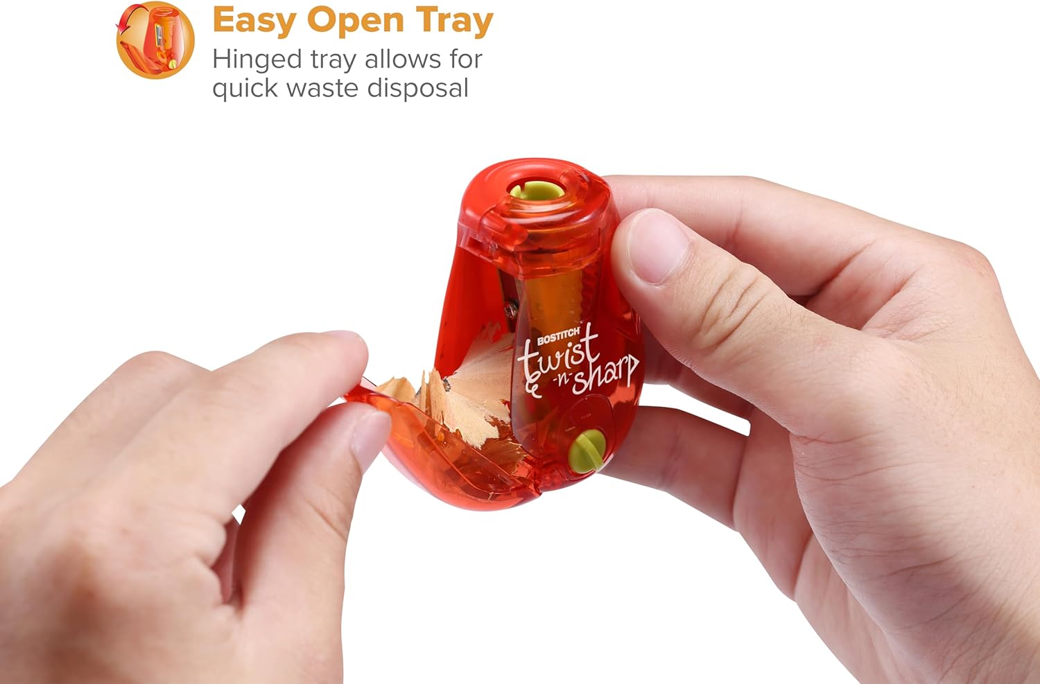 Bostitch Twist-n-Sharp Handheld Pencil Sharpener for Kids, Red