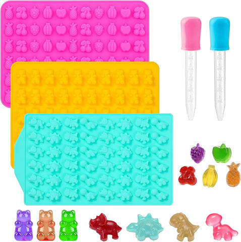 Gummy Candy Molds with 2pcs Droppers, Silicone Chocolate Molds 3 Pack