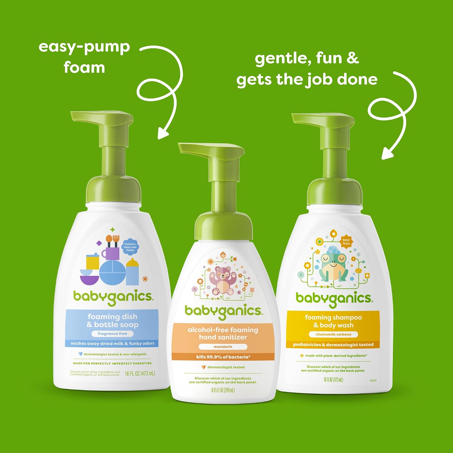 Babyganics Baby Shampoo + Body Wash Pump Bottle, Chamomile Verbena, 16oz