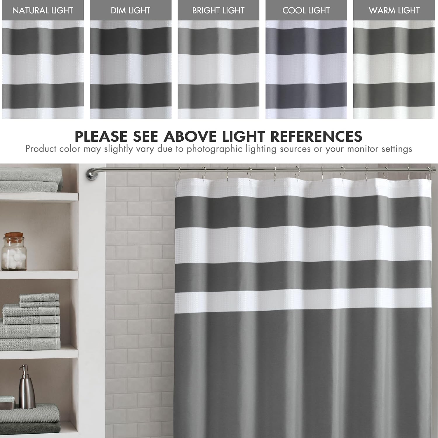 Madison Park Spa Waffle Weave Extra Long Shower Curtain, 72 x 84, Charcoal