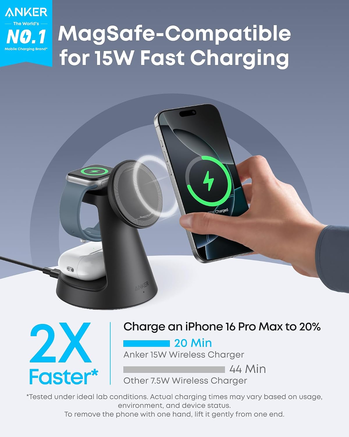 Anker MagSafe Charger Compatible, MagGo 3-in-1 Qi2 15W Charging Station
