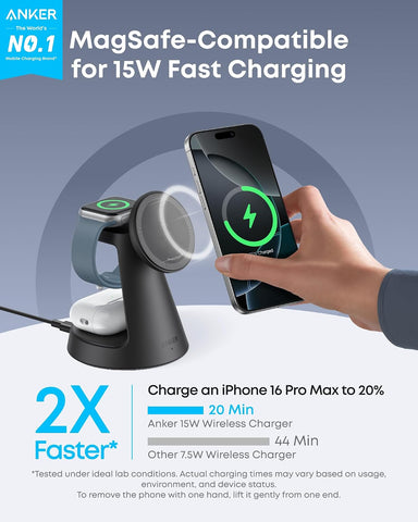 Anker MagSafe Charger Compatible, MagGo 3-in-1 Qi2 15W Charging Station