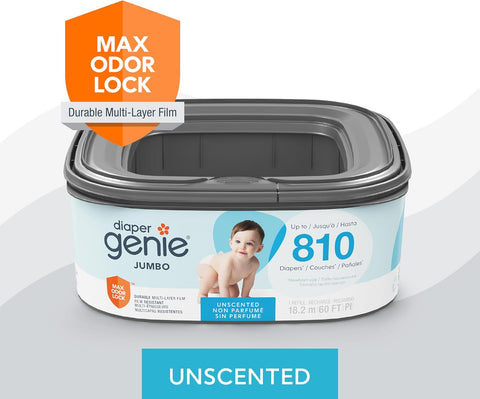 Diaper Genie Refill, Jumbo Square | Continuous Film | Holds 810 Newborn Diapers | Pack of 4
