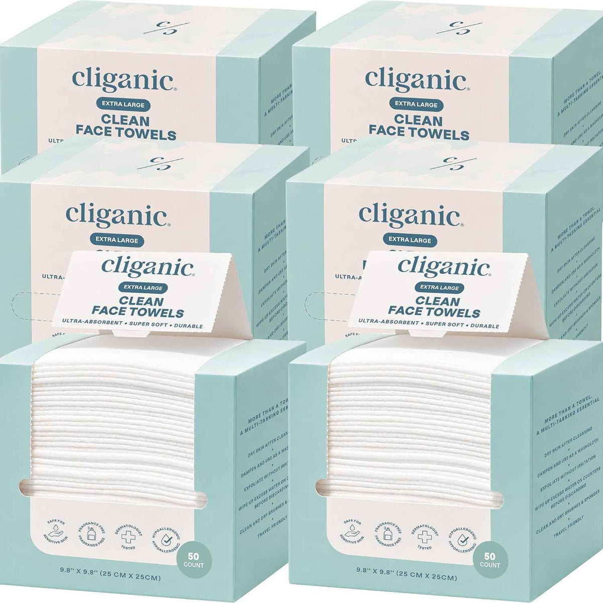 Cliganic Face Towels XL, Disposable Makeup Remover, Soft Dry Wipes, 300 ct