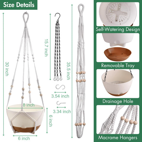 8 Inch Self Watering Hanging Plant Pot with Drainage Holes for Indoor