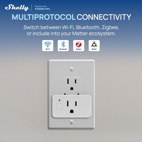 Shelly Smart Plug UL WiFi Bluetooth Zigbee Matter Outlet, US Gen4 White