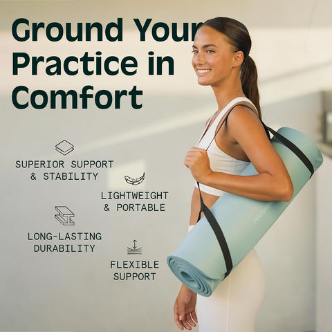 Retrospec Solana Yoga Mat 1" Thick w/Nylon Strap for Men & Women - Non Slip Exercise Mat for Home Yoga, Pilates, Stretching, Floor & Fitness Workouts