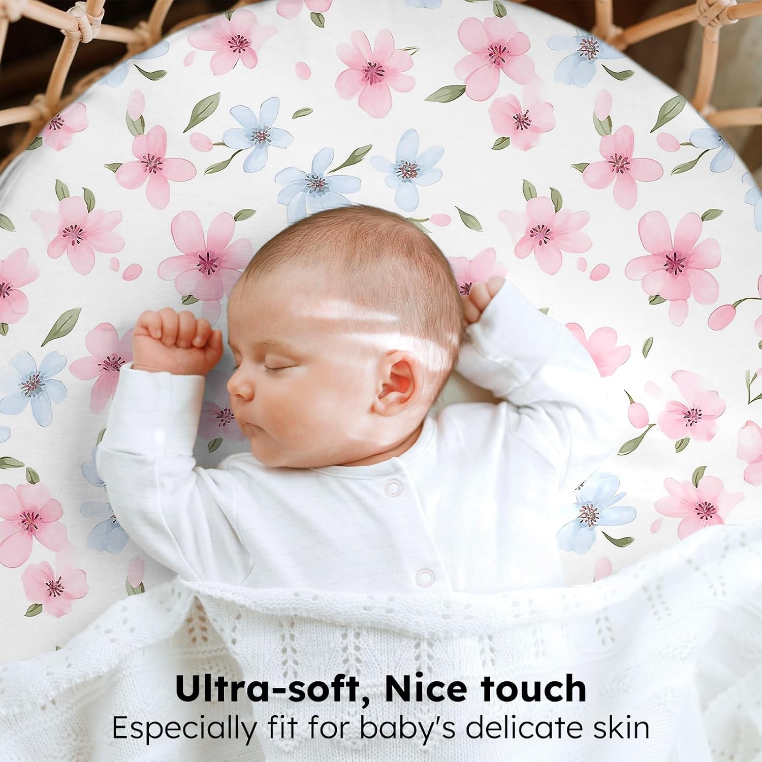 Baby Bassinet Sheets Girl, 3 Pack Fitted Bassinet Mattress Sheets, Compatible with Halo Bassinest Swivel Sleeper&Oval Hourglass Rectangle Mattress,Ultra Soft Butterfly Floral