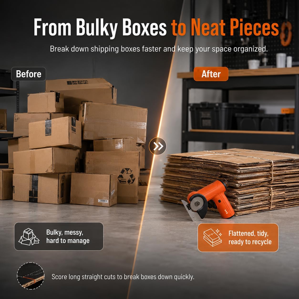 3/8" Electric Cardboard Cutter, Cordless Box Cutter, Orange