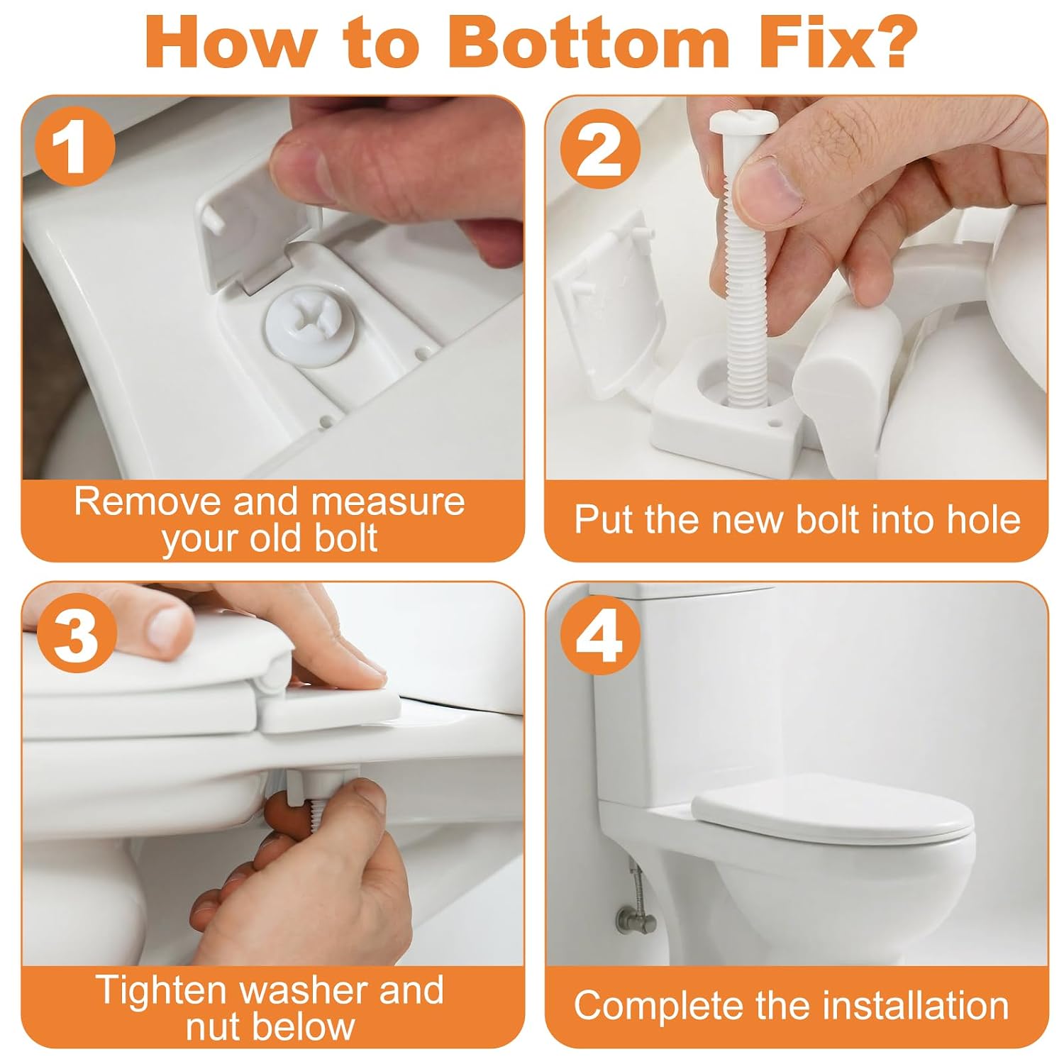 4 Pcs Toilet Seat Screws, Including Plastic Bolts, Nuts and Washers, Durable Toilet Lid Bolts Replacement Kit to Fix Loose Top, Sleek 3-in-1 Fasteners Floor Bolts & Washer Sets