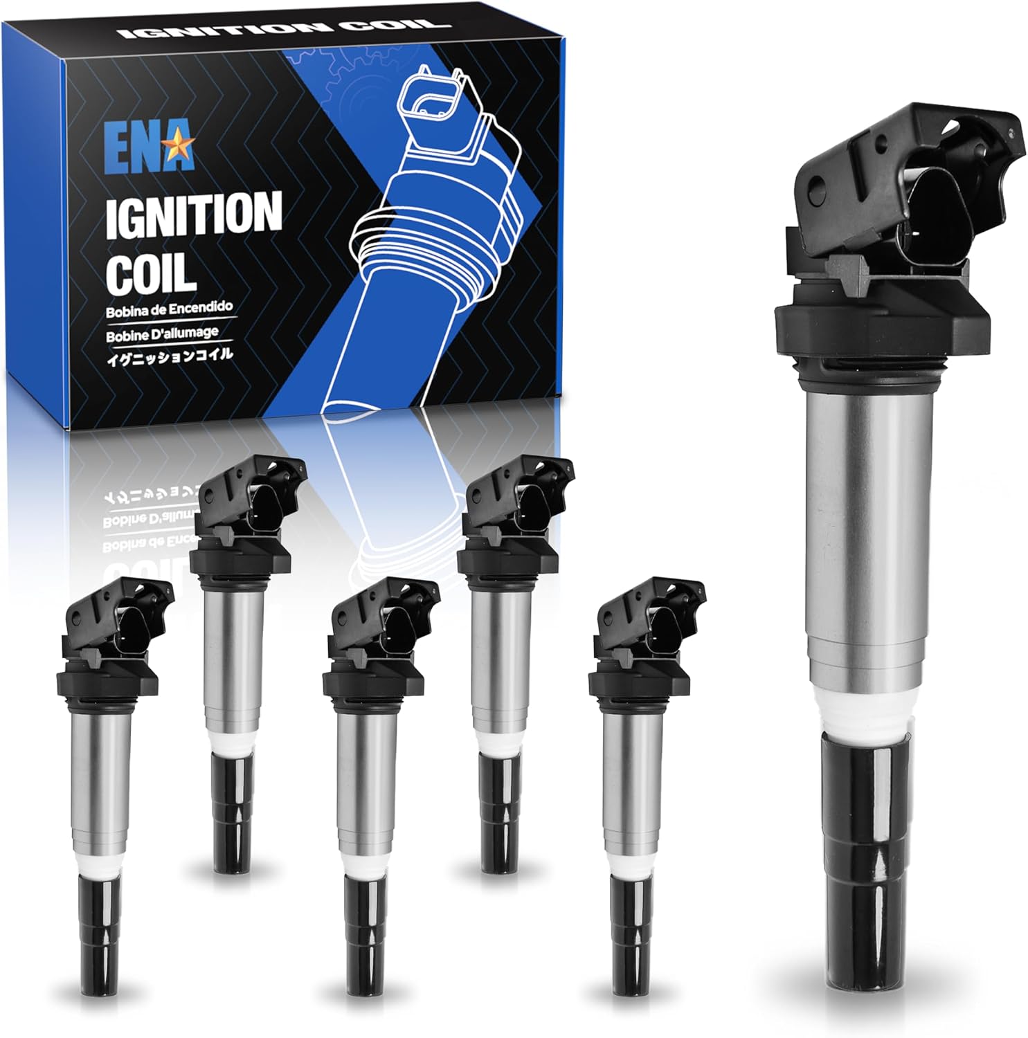 ENA Set of 6 Ignition Coil Pack Compatible with BMW 128i 135i 323i 325i 330i 335i 525i 528i 550i 650i M5 M6 X3 X5 X6 Z4 Z8 2.5L 3.0L 4.4L 6.0L Replacement for 12137550012 UF667