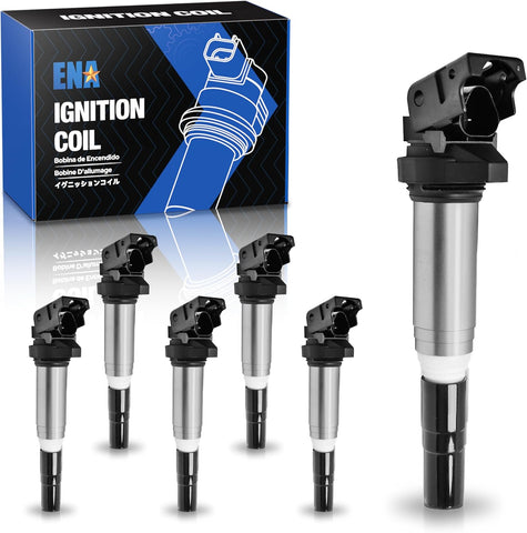 ENA Set of 6 Ignition Coil Pack Compatible with BMW 128i 135i 323i 325i 330i 335i 525i 528i 550i 650i M5 M6 X3 X5 X6 Z4 Z8 2.5L 3.0L 4.4L 6.0L Replacement for 12137550012 UF667