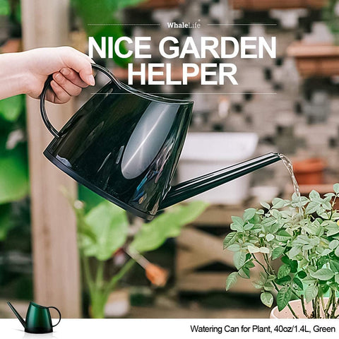 WhaleLife Small Indoor Plant Watering Can - 1.4L Dark Green Long Spout