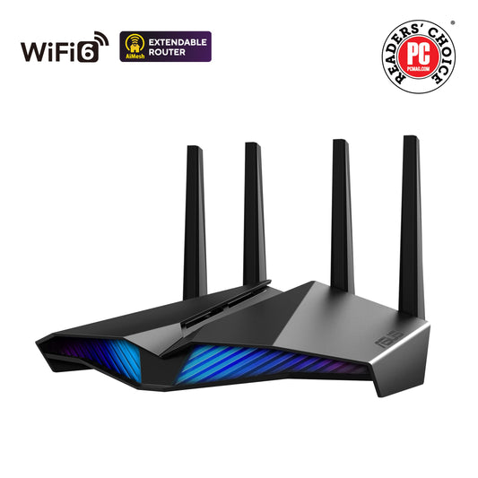 ASUS RT-AX82U (AX5400) Dual Band WiFi 6 Extendable Gaming Router, Gaming Port, Mobile Game Mode, Aura RGB, Included AiProtection Pro Security, Instant Guard, VPN, AiMesh Compatible