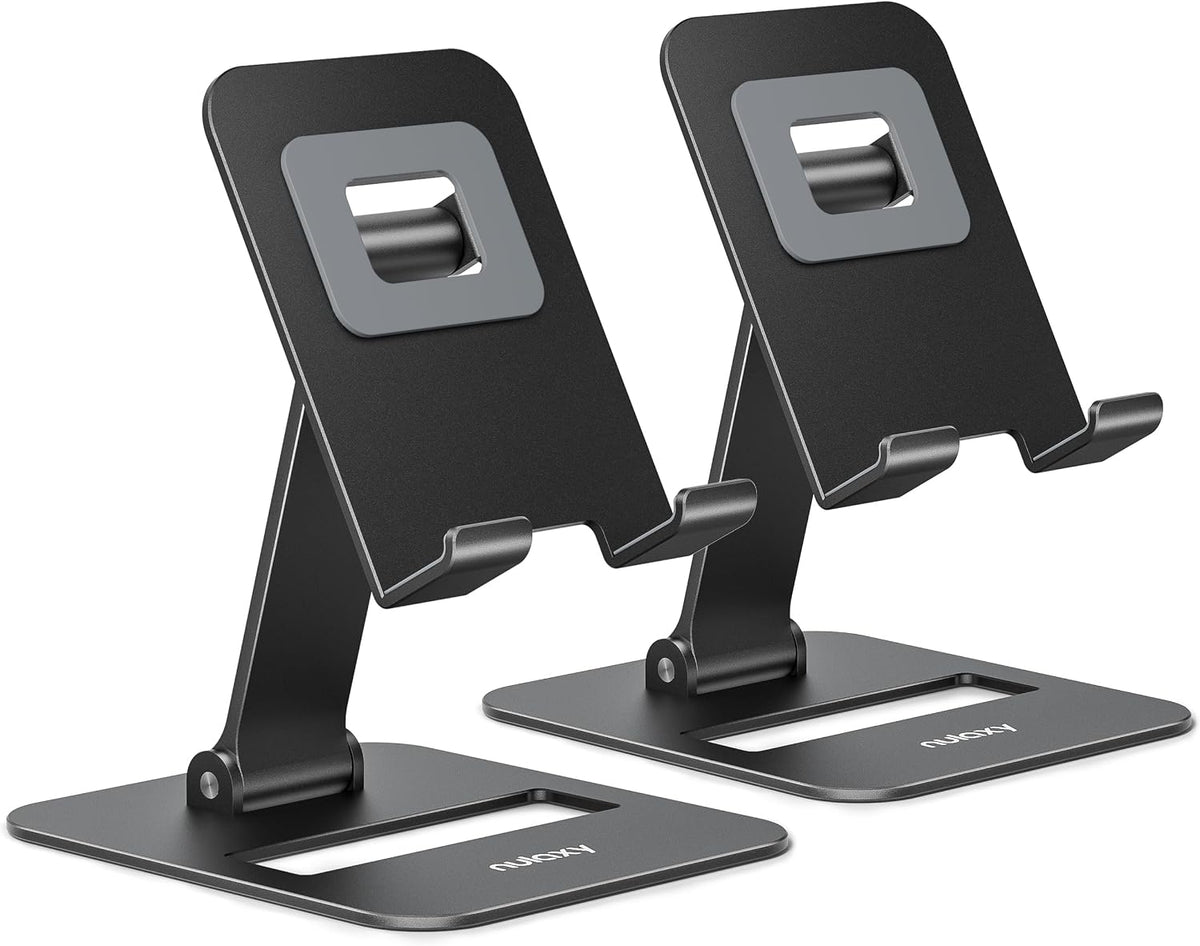 Nulaxy 2 Pcs Aluminum Dual Folding Cell Phone Stand for Desk, Black & Black