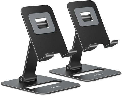 Nulaxy 2 Pcs Aluminum Dual Folding Cell Phone Stand for Desk, Black & Black