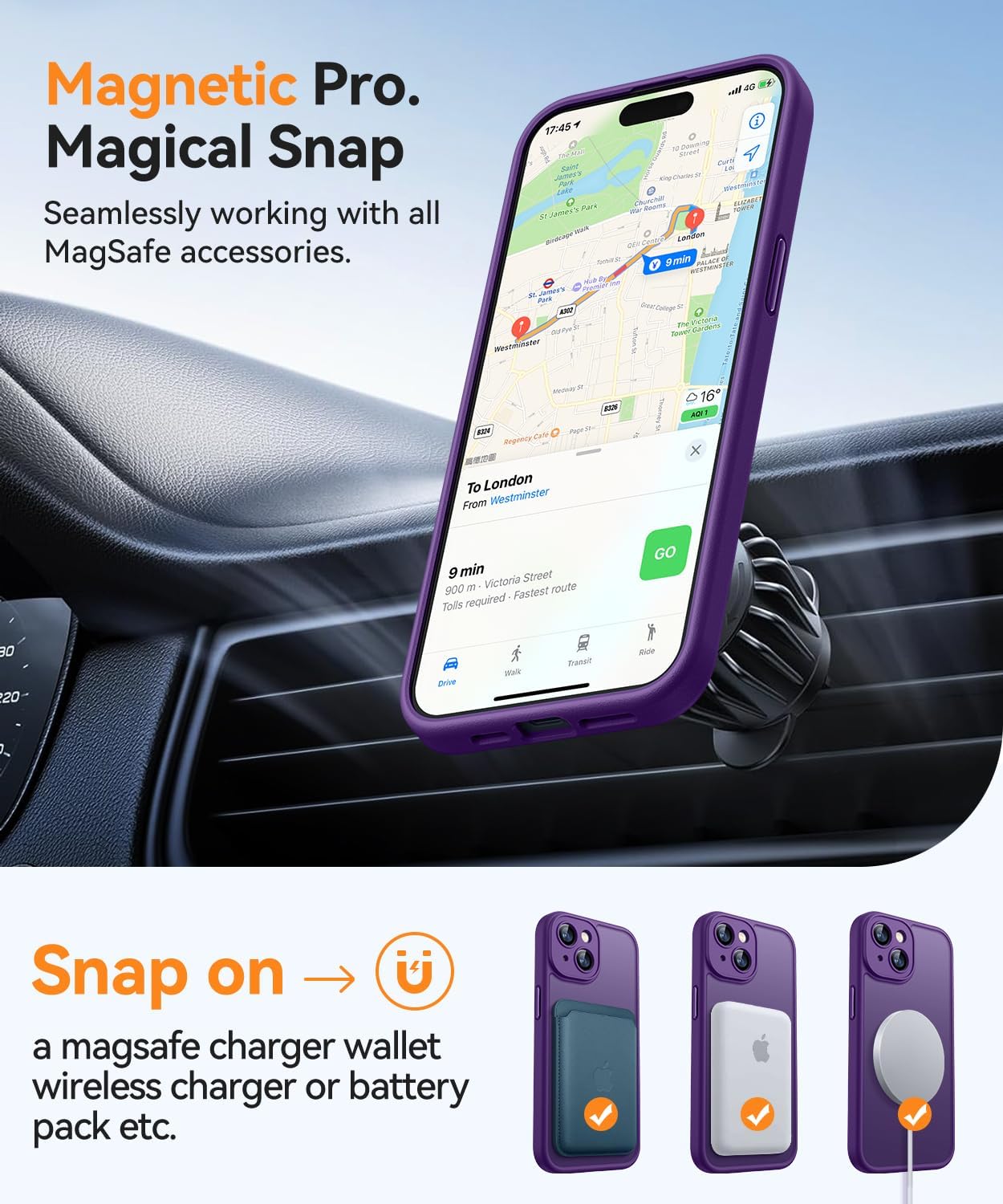 CANSHN Magnetic Shockproof for iPhone 15 Plus Case, Deep Purple