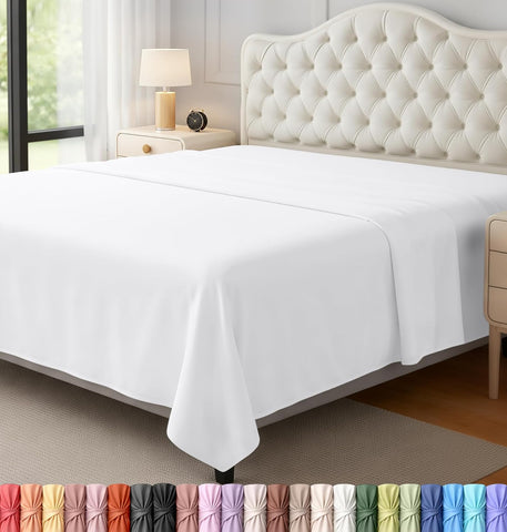 Queen Size Flat Sheet Only, Ultra Soft & Breathable Hotel Sheets, White