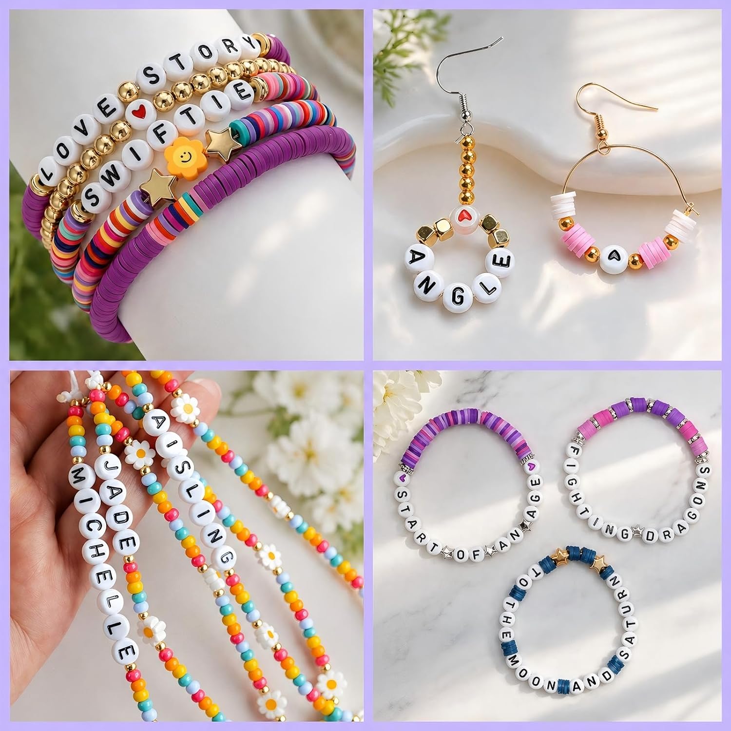 300Pcs Alphabet Beads for Friendship Bracelets Making 4X7mm Individual Round White Letter Beads P