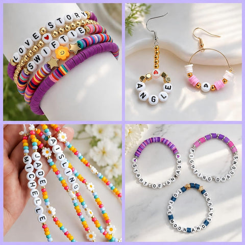 300Pcs Alphabet Beads for Friendship Bracelets Making 4X7mm Individual Round White Letter Beads P