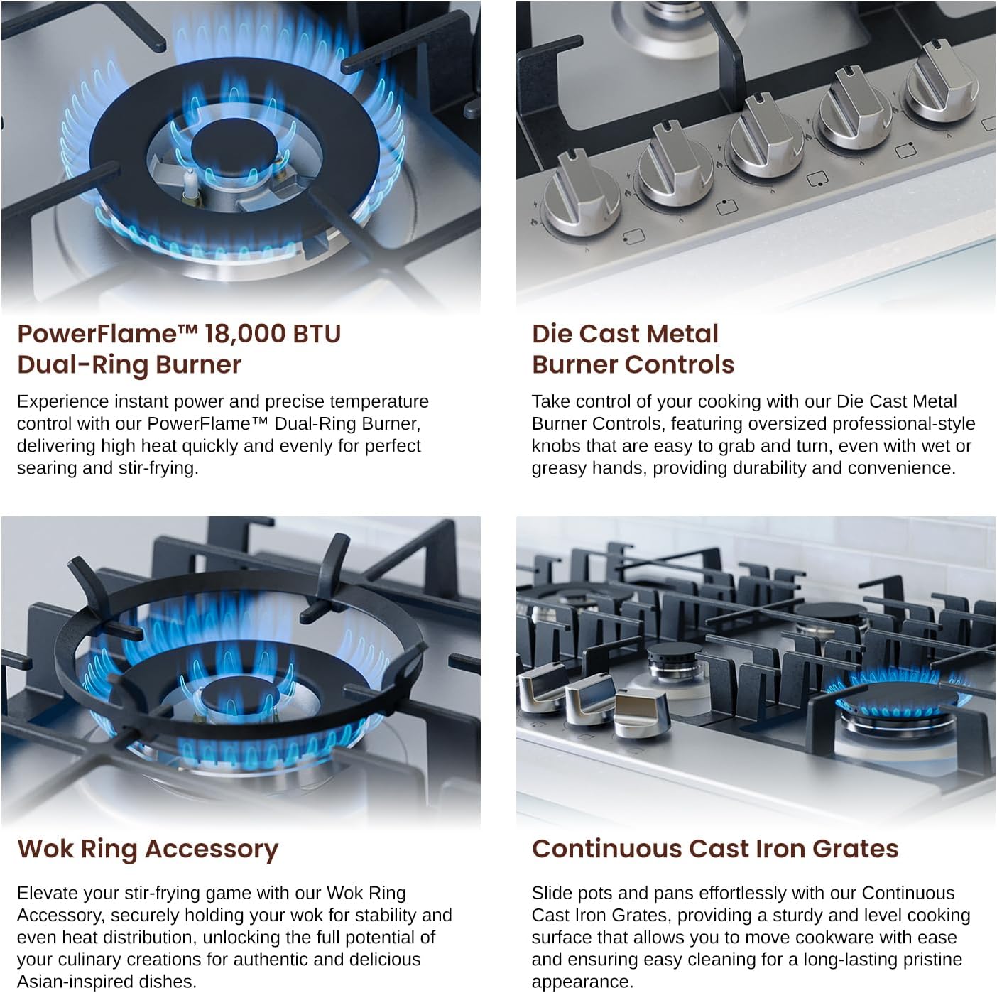 Rangaire RCG301S 30" Gas Cooktop - Stainless Steel, Sealed Burners, Cast Iron Grates, Die Cast Metal Burner Controls