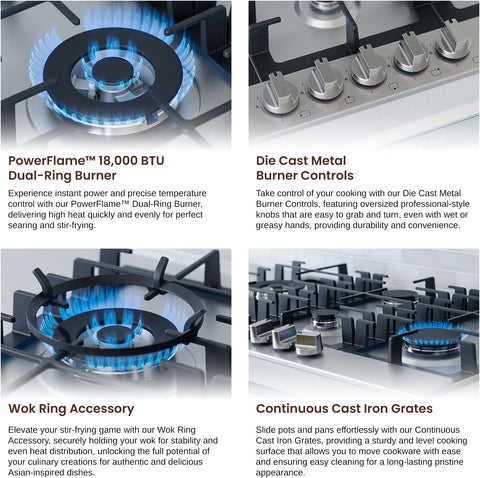 Rangaire RCG301S 30" Gas Cooktop - Stainless Steel, Sealed Burners, Cast Iron Grates, Die Cast Metal Burner Controls