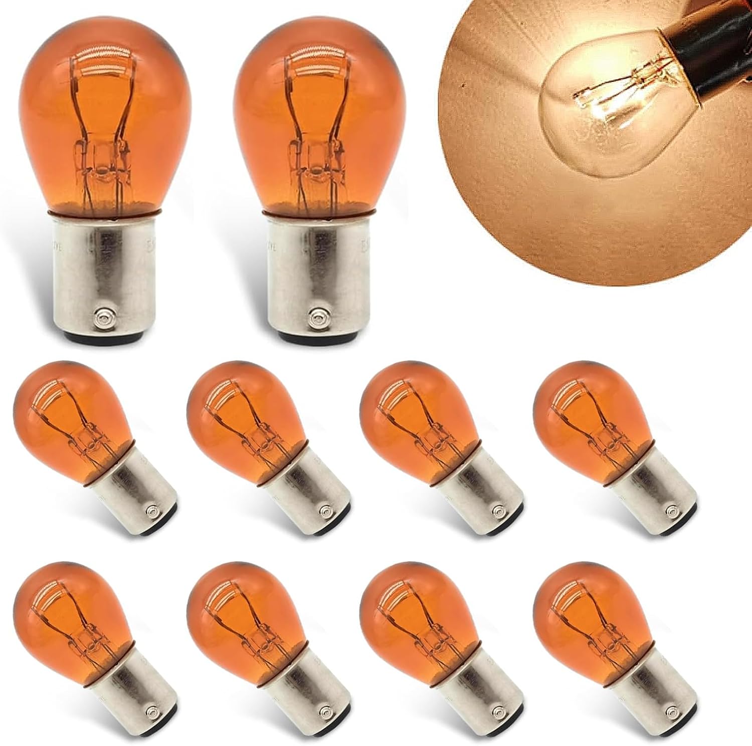 10PCS 1157 Bulb, Tail High and Low Brake Light Bulb, P21/5W S25 2057 2357 7528 BAY15D Light Bulb, Turn Signal Light Bulb Replacement, Universal Halogen Brake Tail Light Parking Light (Amber)