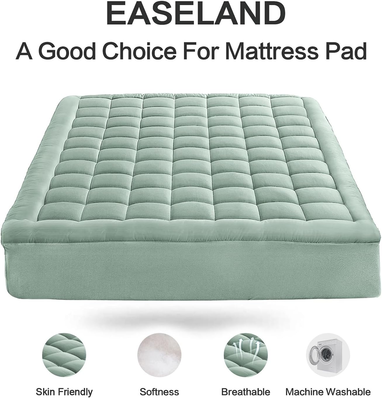 EASELAND Twin Size Mattress Pad Cotton Pillow Top Single Mattress Topper
