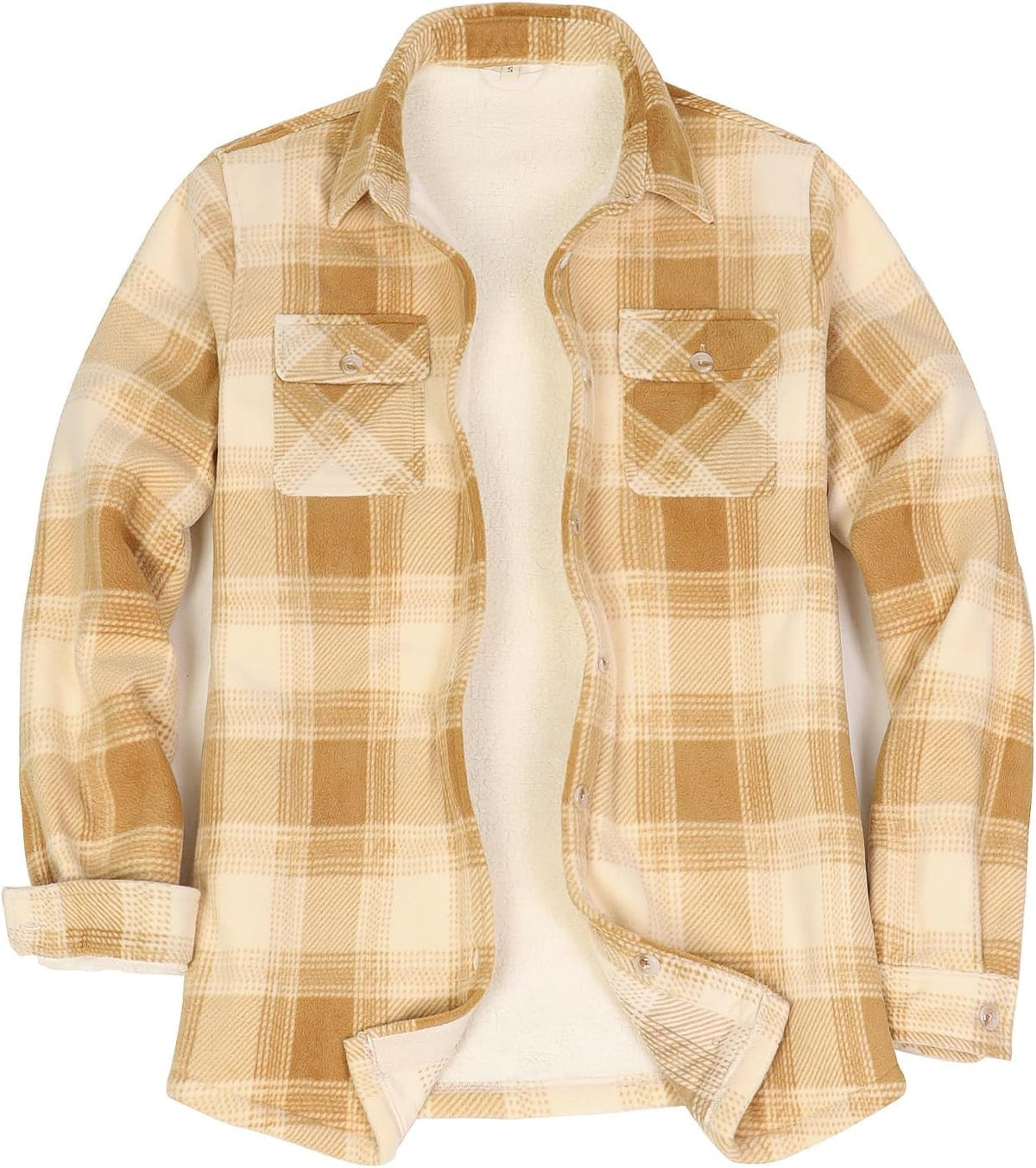 ThCreasa Womens Sherpa lined Button Up Plaid Shacket with Pockets