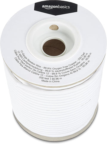Amazon Basics 12- Gauge Speaker Wire Cable, 99.9% Oxygen -Free Copper, 200-Foot, White