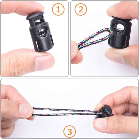 CooBigo 10 PCS Plastic Spring Cord Locks for Drawstring, Paracord Toggle Stopper Clasp Elastic Shoeslace Lock Sweatpants Hoodie String Clips Bungee Swim Goggles Gloves String Lock Replacement