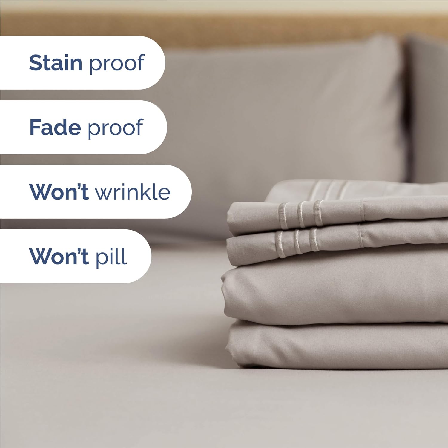 King Size 4 Piece Sheet Set - Breathable & Cooling Sheets - Light Grey