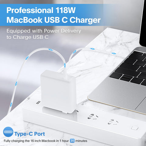 Mac Book Pro Charger - 118W USB C Fast Charger Power Adapter Compatible with USB C Port MacBook Pro/MacBook Air 16 15 14 13 Inch, M1 M2 M3 M4, New iPad Pro and All USB C Device, Charge Cable 6.6ft