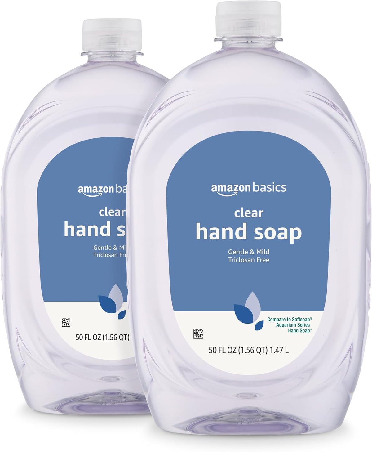 Amazon Basics Gentle & Mild Clear Liquid Hand Soap Refill, Triclosan-Free, Dermatologist-Tested, 50 Fl Oz, 2-Pack (Previously Solimo)