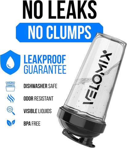 VELOMIX 2 Pack 28oz Protein Shaker Bottle for Protein Mixes, Black/Transpar